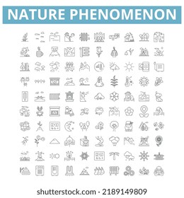 Nature phenomenon icons, line symbols, web signs, vector set, isolated illustration