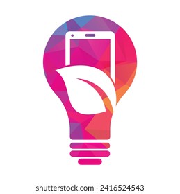Nature phone bulb shape concept vector logo template. mobile phone with leaf sign logo design.