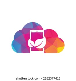Plantilla de logotipo vectorial del concepto de forma de nube de la forma de la nube de la naturaleza. teléfono móvil con diseño de logotipo de señas hoja.