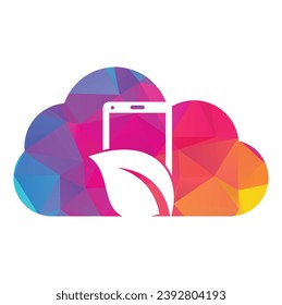 Nature phone cloud shape concept vector logo template. mobile phone with leaf sign logo design.