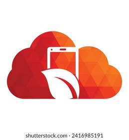 Plantilla de logotipo vectorial del concepto de forma de nube de la forma de la nube de la naturaleza. teléfono móvil con diseño de logotipo de señas hoja.