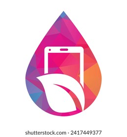 Plantilla de logotipo vectorial de concepto de forma de caída de teléfono natural. teléfono móvil con diseño de logotipo de señas hoja.