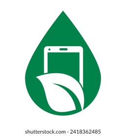 Nature phone Drop Form Konzept Vektor Logo Vorlage. Mobiltelefon mit Logo-Design für Leuchtschilder.