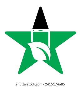 Plantilla de logotipo vectorial del concepto de estrella de la forma de la naturaleza del teléfono. teléfono móvil con diseño de logotipo de señas hoja.
