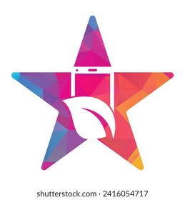 Nature phone star shape concept vector logo template. mobile phone with leaf sign logo design.