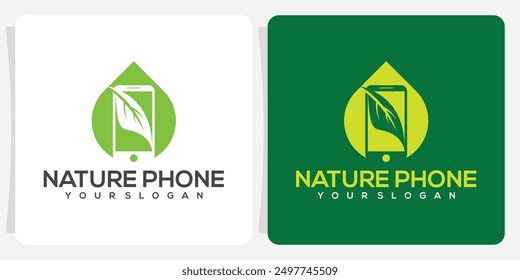 nature phone technology logo, Eco Friendly Logo With Smart Phone With Trendy Design