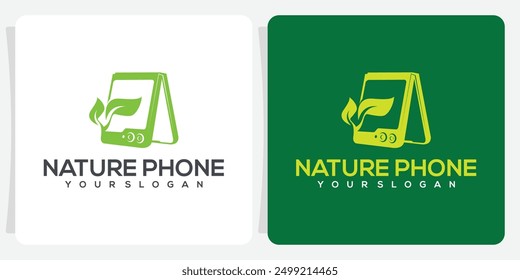 nature phone technology logo, Eco Friendly Logo With Smart Phone With Trendy Design