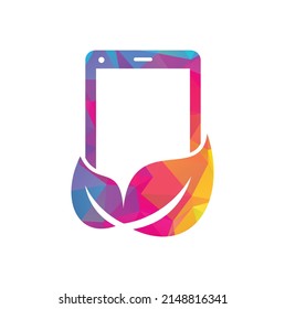 Nature phone vector logo template. mobile phone with leaf sign logo design.