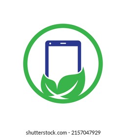 Plantilla de logotipo vectorial del teléfono natural. teléfono móvil con diseño de logotipo de señas hoja.