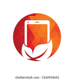 Plantilla de logotipo vectorial del teléfono natural. teléfono móvil con diseño de logotipo de señas hoja.