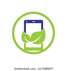 Plantilla de logotipo vectorial del teléfono natural. teléfono móvil con diseño de logotipo de señas hoja.