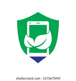 Nature phone vector logo template. mobile phone with leaf sign logo design.