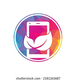 Nature phone vector logo template. mobile phone with leaf sign logo design.