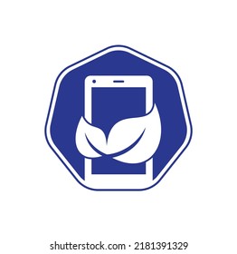 Nature phone vector logo template. mobile phone with leaf sign logo design.