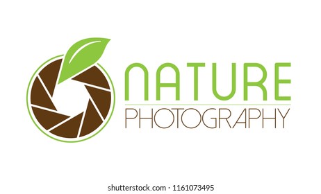 Nature Photography Logo with Shutter and Leaf