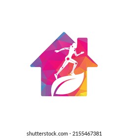 Naturaleza Fisioterapia forma hogar concepto logo vector icono. Diseño vectorial de tratamiento fisioterapéutico.	