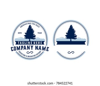 Nature Pine Tree on the Mountain Vintage Oval Logo Company Vector Classic