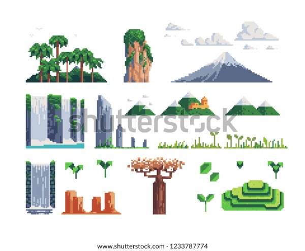 Nature Pixel Art 80s Style Icons Stock Vector (Royalty Free) 1233787774 ...