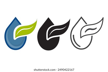 Nature plant dew sign drip water and leaf, water eco icon vector, illustration