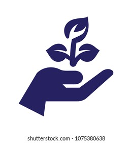 Nature, plant in hand silhouette vector icon