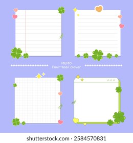 Nature, plant, plant illustration. Four-leaf clover illustration that brings good luck. Vector illustration. Memo illustration set.