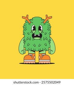 Nature plant monster with big boots cartoon character with a playful design cartoon vector hand drawn