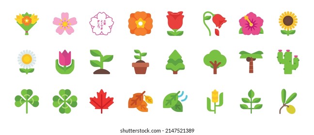 Nature and Plants Vector Emoticon Set. Nature Emoji Collection