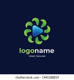 nature play button gradient logo with green and blue color