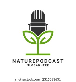 Nature Podcast with Leaf Logo Design Concept