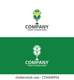 Podcast de naturaleza con vectores de plantillas de logotipo de hoja