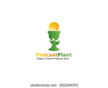 Nature podcast logo. Planting or vegetarian community global earth health. Vector illustration