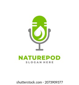 Nature podcast logo vector with leaf and microphone symbol