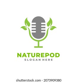 Nature podcast logo vector with leaf and microphone symbol
