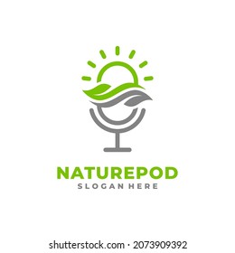 Nature podcast logo vector with leaf and microphone symbol