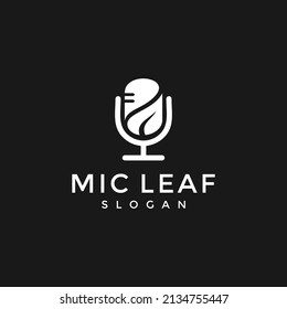 Nature podcast logo vector with leaf and microphone symbol