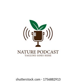 Nature podcast mic logo design template, digital Outdoor audio show logo inspiration