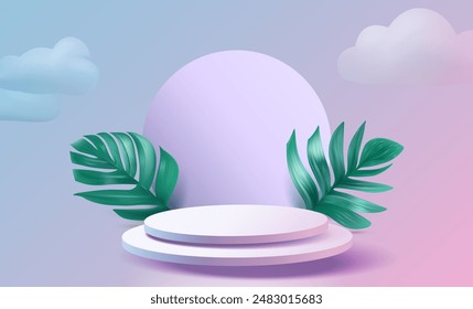 Nature podium, product presentation, mock up, show cosmetic product, Podium, stage pedestal or platform. Vector illustration
