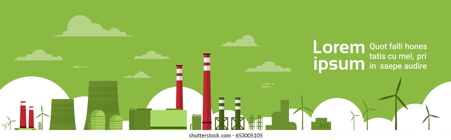 Nature Pollution Plant Pipe Dirty Waste Air And Water Polluted Environment Flat Vector Illustration