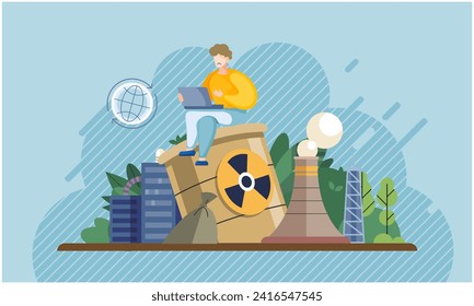 Nature pollution. Vector illustration. The delicate balance ecosystem is threatened by pollution Climate change is consequence environmental degradation and pollution Contamination natural resources