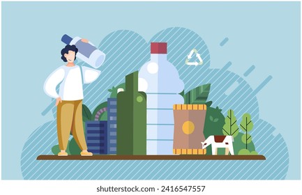 Nature pollution. Vector illustration. The harmful consequences contaminated soil affect agricultural productivity Unhygienic practices contribute to degradation natural environment The nature