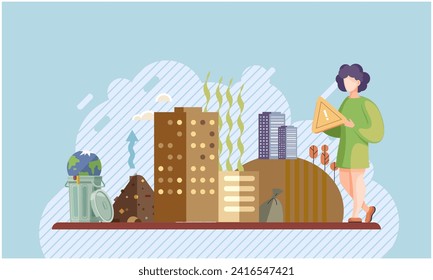 Nature pollution. Vector illustration. Human actions can cause harm to delicate balance nature Toxins and impurities in environment have detrimental effects on living organisms The harmful effects