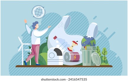 Nature pollution. Vector illustration. Tainted water sources are result pollution and pose danger to ecosystems The foul air quality is direct result nature pollution The delicate balance ecosystem