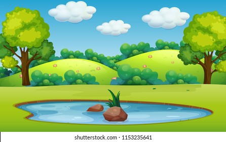 A nature pond landscape illustration