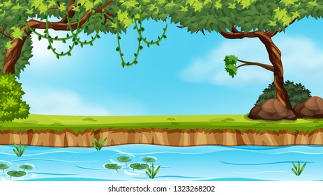 Nature Pond Landscape Illustration Stock Vector (Royalty Free ...