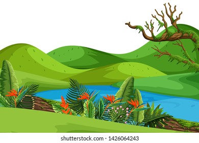 A nature pond landscape illustration