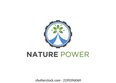 Nature Power Plant Logo Design Cog Gear Icon Green Plant 