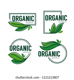 Nature  Product,  doodle organic green  leaves emblems, stickers,  frames and logo