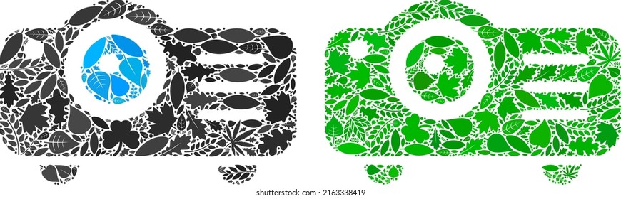 Nature projector icon collage of herbal leaves in green and natural color tinges. Ecological environment vector template for projector icon. Projector vector image is designed with green herbal icons.