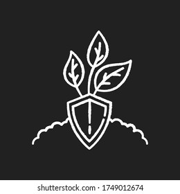 Nature protection chalk white icon on black background. Plant preservation. Care for tree growth. Sustainable development to help preserve environment. Isolated vector chalkboard illustration