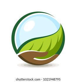 Nature protection concept. Hand holding a leaf